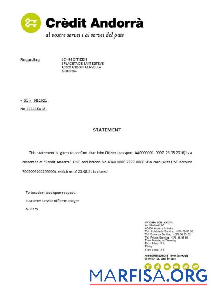 Realistic Andorra Credit Andorra bank closure reference download for verification